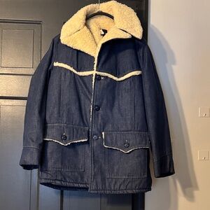 Mens Roebuck vintage 1970 Sherpa lined denim Rancher coat